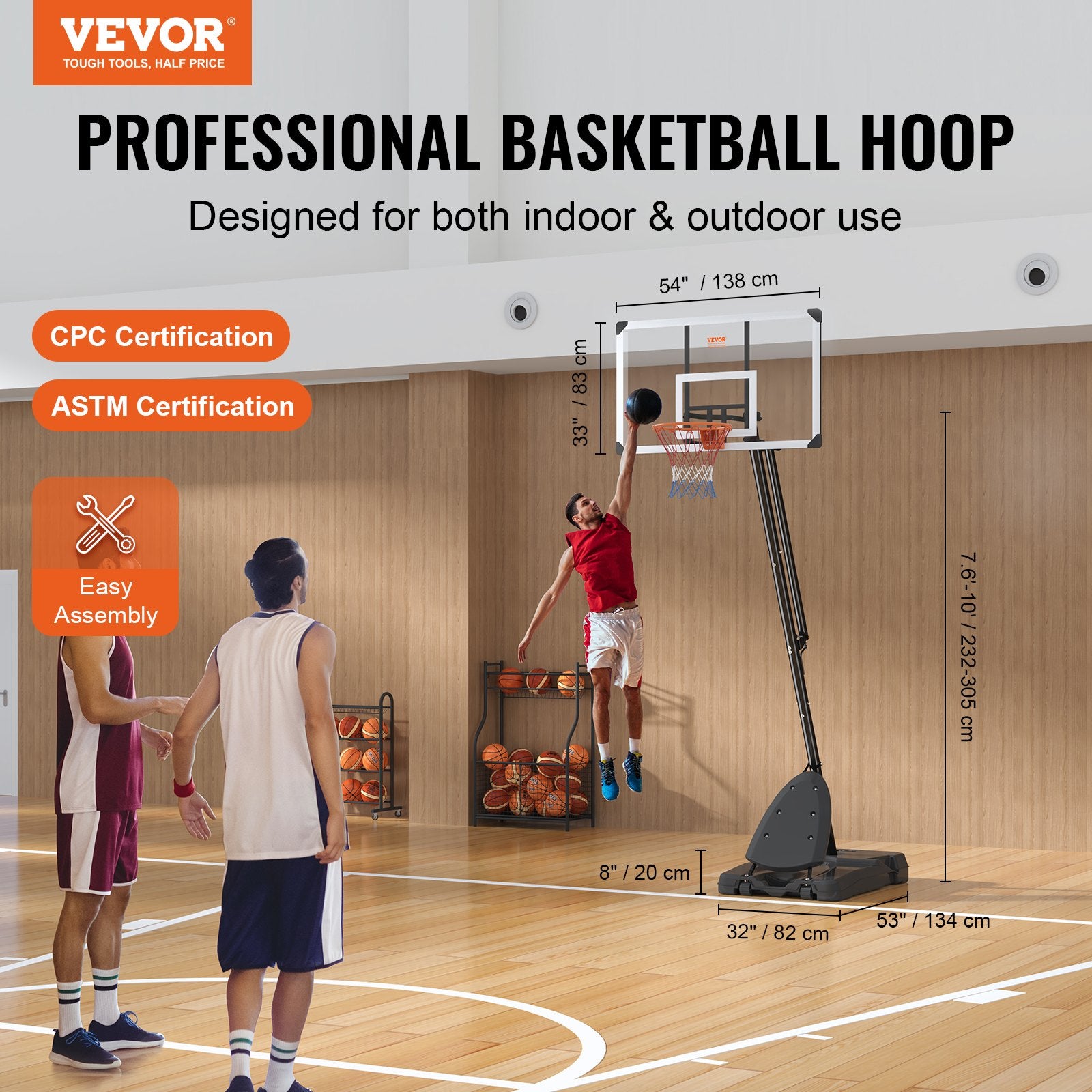 54 Inch Basketball Hoop For Indoor/Outdoor